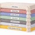 Wohndecke aus Bio-Baumwolle | Piqué-Waffelbindung | mit Fransen | Farben Natur, Zimt, Marine, Moos, Anthrazit, Silbergrau und Golden Harvest